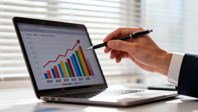 Person analyzing data on laptop