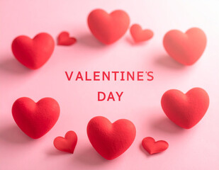 Romantic Valentine's Day background with red hearts on soft pink gradient