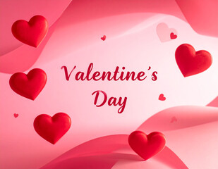 Valentine's Day greeting card background with red hearts on pink