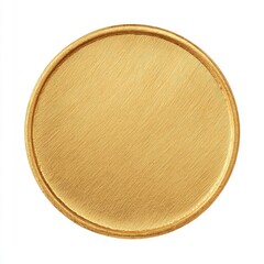 A plain, circular golden disk with brushed, textured surface and a raised rim