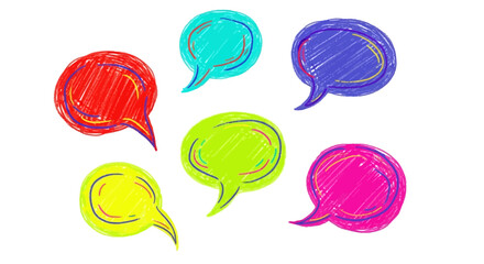 Vibrant speech bubbles in various colors float freely on white background © FATEMA