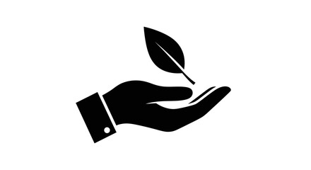 Fototapeta premium A hand holds a leaf in a natural environment with care and protection.