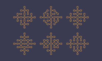 Kolam dot elements from Tamil Nadu. Sikku Kolam interlaced geometric patterns inspired by Indian folk art and Pongal festival ornaments. Perfect for banners, decor, and greetings.