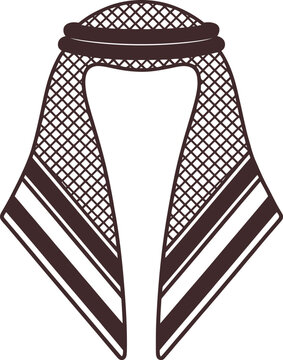 Stylized Middle Eastern SHEMAGH keffiyeh vector illustration with mesh woven texture and bold striped ends, cultural heritage design.