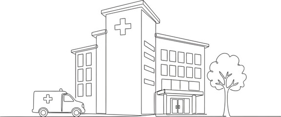 Minimal Line Art Hospital Building Exterior Illustration © Sheikh