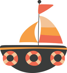Cute yacht. Color sail ship scandinavian doodle © LadadikArt
