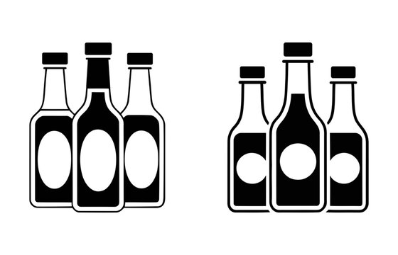 Hot sauce bottle icon set, condiment bottle silhouettes for design