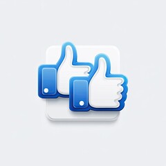 Fototapeta premium Two thumbs-up icons overlapping, blue and white 3D design on a white square