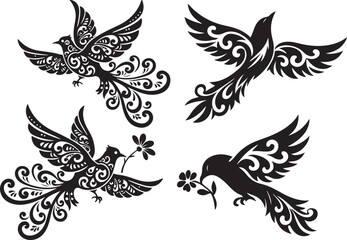 black and white floral elements