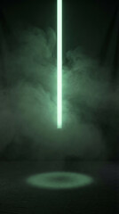 Obraz premium Glowing green light in dark smoky atmosphere creates mysterious ambiance