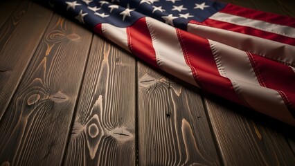 Fototapeta premium American flag on wooden background with patriotic theme and symbolic representation