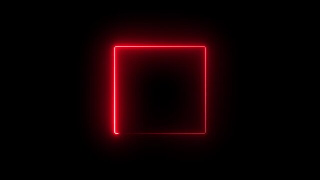 Glowing neon square frame animation. luminous banner animation. red color neon box icon. Neon Figure On Black Background. 4k video...