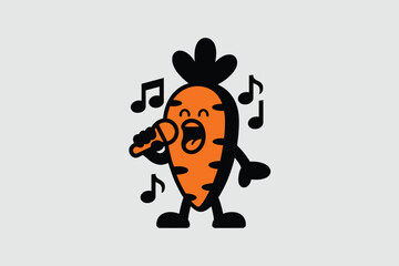 A cute orange carrot character singing with musical notes