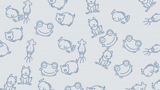 Animated Frog Doodle Pattern Video Sequence.
