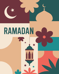 Colorful Ramadan Poster with Islamic Symbols and Floral