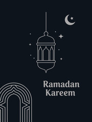 Minimal Ramadan Kareem Vertical Poster with Lantern and Crescent Moon