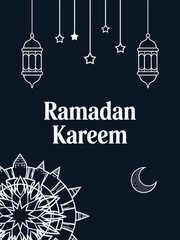 Minimalist Islamic Greeting Card with Ramadan Kareem Text and Lanterns