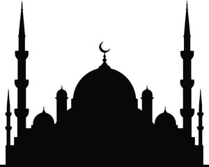 Fototapeta premium A black silhouette of a mosque with minarets and a crescent moon