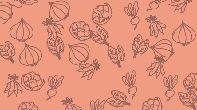 Abstract vegetable sketch pattern for kitchen themed video.
