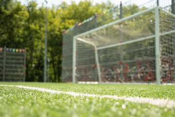 Football field with goal and grass background