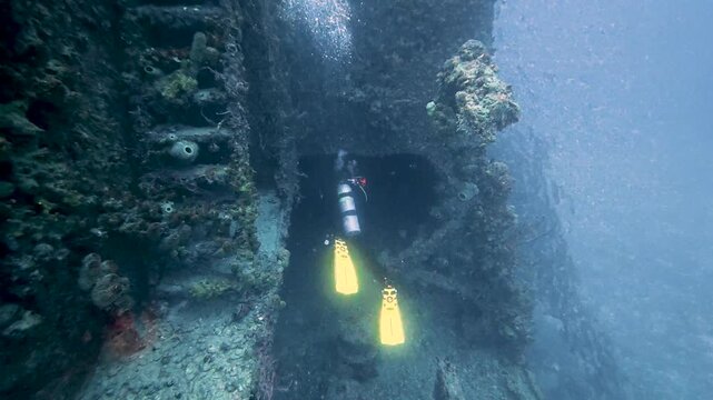 4K Wreck Diving: Scuba Divers Exploring the Historic USCG Duane Shipwreck in Key Largo, Florida