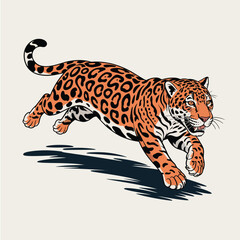 Stylized Jaguar Running with Spots and Tail Raised