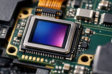 Fototapeta premium Close-up of Digital Camera Sensor on Circuit Board with Technology Design