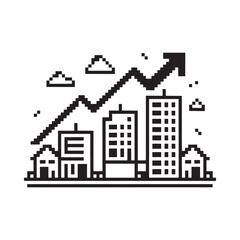 Obraz premium City skyline with upward trending arrow representing growth and progress