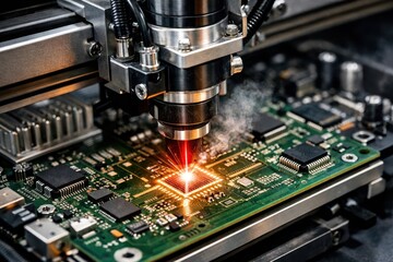 Precision Laser Engraving on Electronic Circuit Board in Workshop