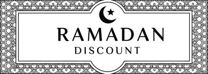 Ramadan discount banner with crescent moon and star in ornate frame © Farjana