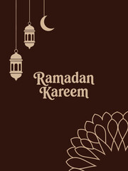 Vertical Ramadan Greeting Card with Lanterns and Crescent Moon