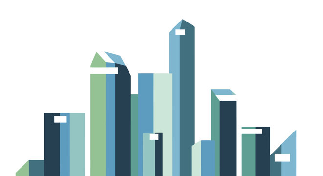 Abstract Geometric Cityscape with Tall Buildings.