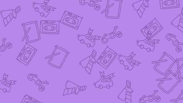 Playful purple doodle pattern video montage.