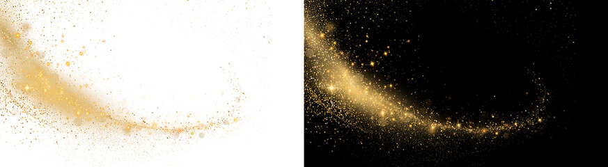 PNG image of Brilliant cascade of luminous golden glitter particles forming a sweeping magical dust trail effect on transparent background © towsif
