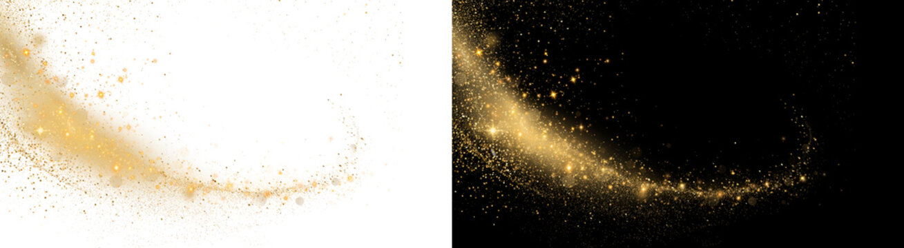 PNG image of&nbsp;Brilliant cascade of luminous golden glitter particles forming a sweeping magical dust trail effect on transparent background