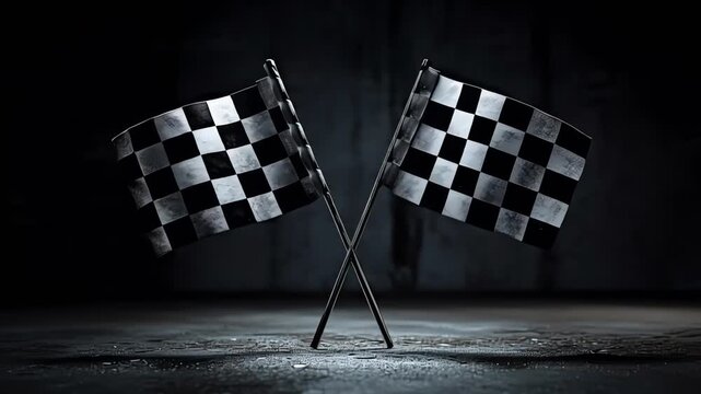 Checkered Flags Crossed Racing Sport Finish Line Dramatic Setting