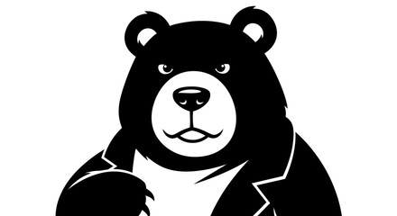 Naklejka premium Serious Black Bear Head in Business Suit, Bear Market Finance Icon on Isolated White Background