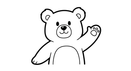 Cute cartoon teddy bear waving hand on isolated white background.