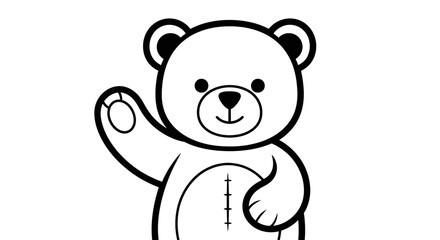 Obraz premium Cute Teddy Bear Outline Character Waving Hand with Friendly Expression on an Isolated White Background