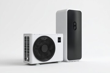 Fototapeta premium Modern climate control system components with a white exterior against a plain background