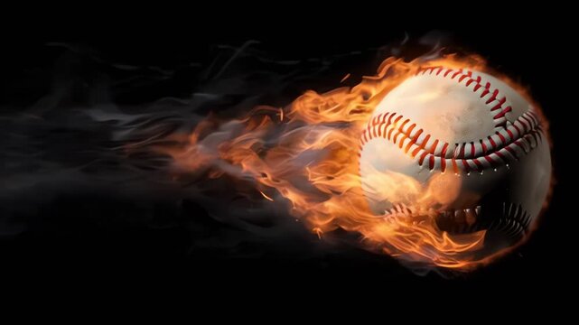 Flaming Baseball Motion Blur on Black Background