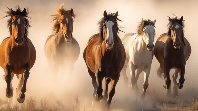 Running Wild Horses Dust Sunset Light