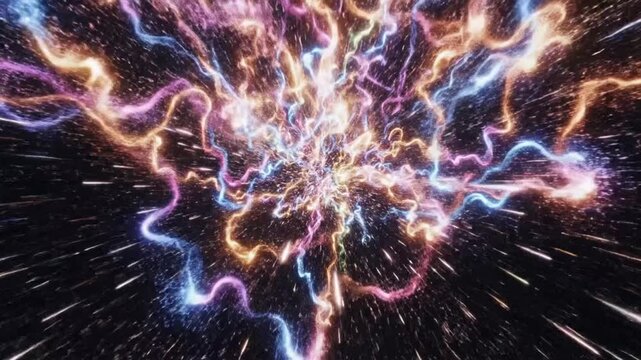 Bright explosion of light and energy in outer space showing rays and colors expanding in all directions