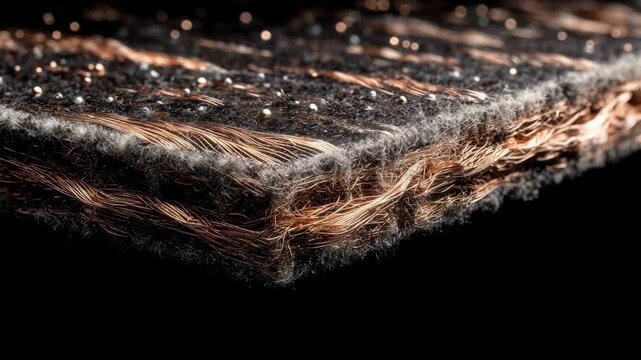 Closeup medium view of reinforced copperalloy sheets highlighting textured bonding points and embedded support fibers for enhanced durability.