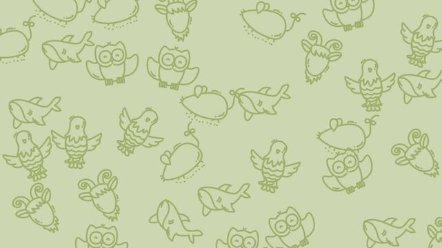 Video of cute doodle animals on soft green background.
