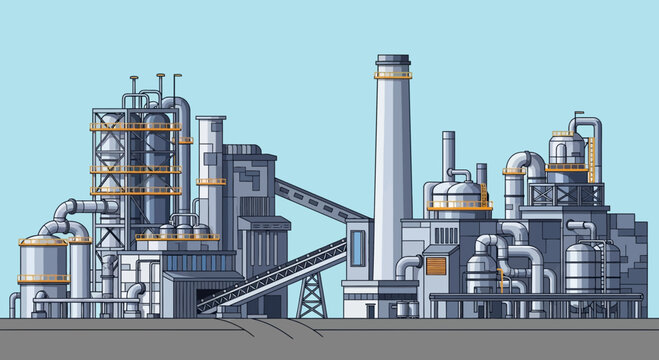 Pixel Art Depiction of a Large Industrial Complex.