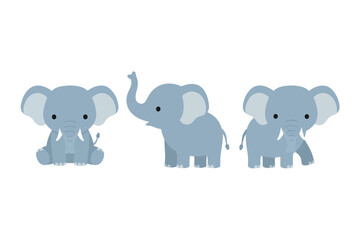 Obraz premium Cute Blue Baby Elephant Character Set, Kawaii Elephant Calf Vector Illustration in Different Poses, Adorable Safari Animal Mascot for Nursery and Kids Design