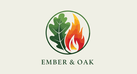 Ember & Oak Nature Fire Logo &ndash; Leaf and Flame Organic Brand Emblem