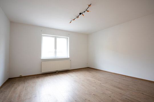 empty apartment, bedroom or study, for sale, no furniture, no curtains