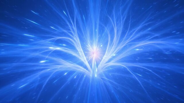 Glowing blue light rays emanating from a central point representing energy innovation and futuristic technology for corporate presentations and business communication